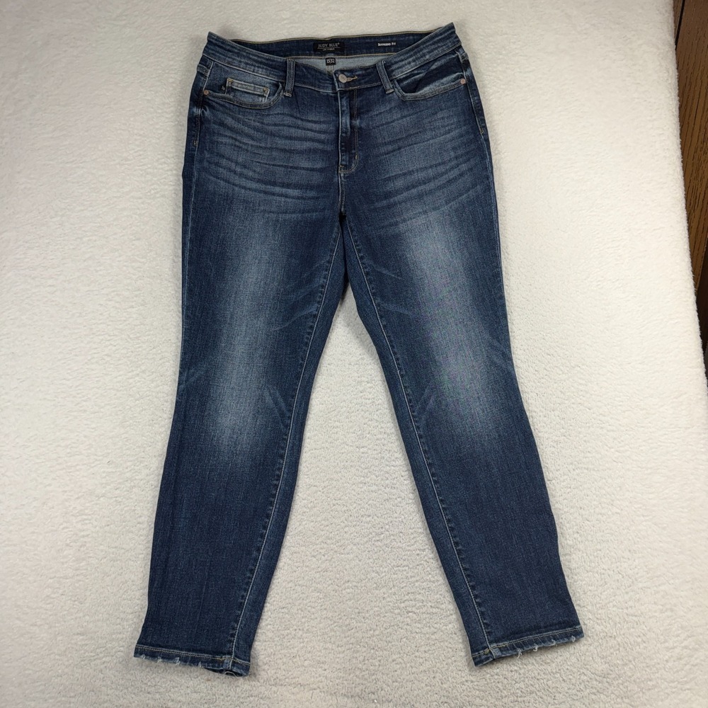 Judy Blue Jeans Womens 15/32 (34x28.5) Boyfriend Fit Stretch Denim Whiskers